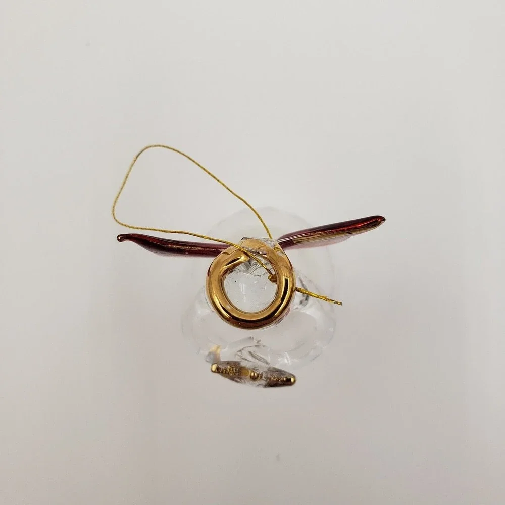 Vintage Glass Angel Ornament Clear Iridescent Body Red & Gold Wings‎ 2.5